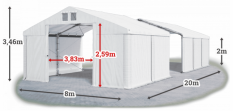 Skladový stan 8x20x2m strecha PVC 560g/m2 boky PVC 500g/m2 konštrukcie ZIMA PLUS