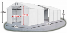 Skladový stan 4x15x3m střecha PVC 580g/m2 boky PVC 500g/m2 konstrukce ZIMA PLUS