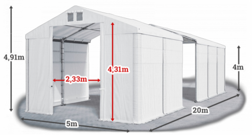 Skladový stan 5x20x4m strecha PVC 560g/m2 boky PVC 500g/m2 konštrukcia ZIMA