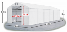 Skladový stan 4x12x3m strecha PVC 560g/m2 boky PVC 500g/m2 konštrukcia POLÁRNA
