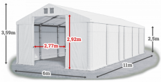 Skladový stan 6x11x2,5m střecha PVC 580g/m2 boky PVC 500g/m2 konstrukce ZIMA