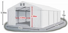 Skladový stan 8x8x2m střecha PVC 560g/m2 boky PVC 500g/m2 konstrukce POLÁRNÍ