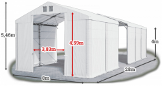 Skladový stan 8x28x4m střecha PVC 560g/m2 boky PVC 500g/m2 konstrukce POLÁRNÍ