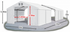 Skladový stan 8x19x2m střecha PVC 580g/m2 boky PVC 500g/m2 konstrukce POLÁRNÍ