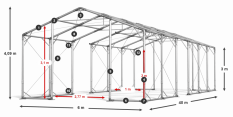 Skladový stan celoroční 6x40x3m nehořlavá plachta PVC 600g/m2 konstrukce POLÁRNÍ