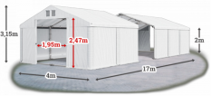 Skladový stan 4x17x2m strecha PVC 580g/m2 boky PVC 500g/m2 konštrukcie LETO PLUS