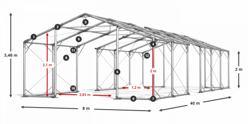 Skladový stan celoročný 8x40x2m nehorľavá plachta PVC 600g/m2 konštrukcia POLÁRNA