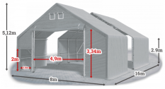 Skladová hala 8x16x3m střecha boky PVC 720 g/m2 konstrukce ARKTICKÁ