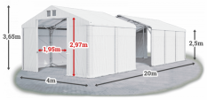 Skladový stan 4x20x2,5m strecha PVC 560g/m2 boky PVC 500g/m2 konštrukcia POLÁRNA PLUS
