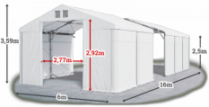 Skladový stan 6x16x2,5m strecha PVC 560g/m2 boky PVC 500g/m2 konštrukcia POLÁRNA PLUS