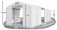 Skladový stan 8x16x4m strecha PVC 560g/m2 boky PVC 500g/m2 konštrukcie ZIMA PLUS