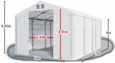 Skladový stan 5x7x4m střecha PVC 580g/m2 boky PVC 500g/m2 konstrukce POLÁRNÍ PLUS