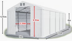 Skladový stan 5x10x4m střecha PVC 620g/m2 boky PVC 620g/m2 konstrukce ZIMA PLUS