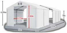 Skladový stan 6x22x3m strecha PVC 560g/m2 boky PVC 500g/m2 konštrukcia POLÁRNA PLUS