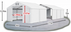 Skladový stan 4x17x2m střecha PVC 580g/m2 boky PVC 500g/m2 konstrukce ZIMA PLUS