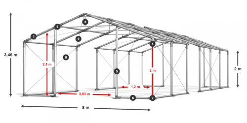 Skladový stan celoroční 8x80x2m nehořlavá plachta PVC 600g/m2 konstrukce ZIMA PLUS