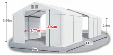 Skladový stan 6x14x2,5m střecha PVC 620g/m2 boky PVC 620g/m2 konstrukce ZIMA PLUS