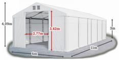 Skladový stan 6x11x3m střecha PVC 580g/m2 boky PVC 500g/m2 konstrukce ZIMA PLUS