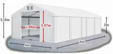 Skladový stan 4x9x2m strecha PVC 580g/m2 boky PVC 500g/m2 konštrukcie LETO PLUS