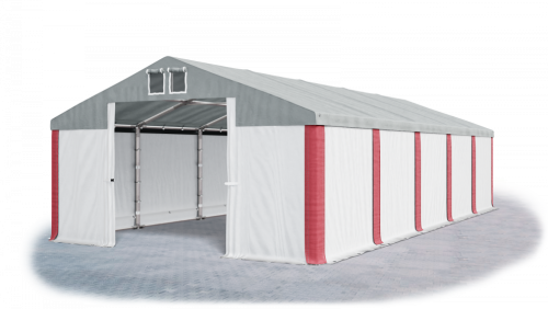 Garážový stan 4x6x2m střecha PVC 560g/m2 boky PVC 500g/m2 konstrukce ZIMA - Barva střešní plachty: Šedá, Barva boční plachty: Bílá, Barva svislých pruhů: Červená