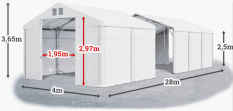 Skladový stan 4x28x2,5m strecha PVC 560g/m2 boky PVC 500g/m2 konštrukcia POLÁRNA PLUS