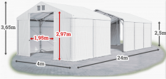 Skladový stan 4x24x2,5m střecha PVC 560g/m2 boky PVC 500g/m2 konstrukce POLÁRNÍ PLUS