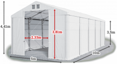 Skladový stan 5x10x3,5m střecha PVC 560g/m2 boky PVC 500g/m2 konstrukce POLÁRNÍ PLUS