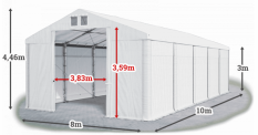 Skladový stan 8x10x3m střecha PVC 560g/m2 boky PVC 500g/m2 konstrukce ZIMA PLUS