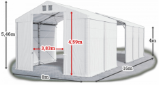 Skladový stan 8x16x4m strecha PVC 620g/m2 boky PVC 620g/m2 konštrukcia POLÁRNA