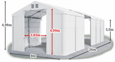 Skladový stan 8x26x3,5m strecha PVC 560g/m2 boky PVC 500g/m2 konštrukcia POLÁRNA PLUS