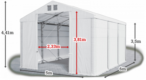 Skladový stan 5x6x3,5m strecha PVC 560g/m2 boky PVC 500g/m2 konštrukcia POLÁRNA PLUS