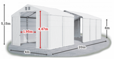 Skladový stan 4x20x4m střecha PVC 560g/m2 boky PVC 500g/m2 konstrukce ZIMA
