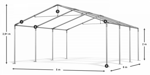 Skladový stan 5x6x2m strecha PE 240g/m2 boky PE 240g/m2 konštrukcia LETO