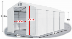 Skladový stan 4x8x4m střecha PVC 560g/m2 boky PVC 500g/m2 konstrukce ZIMA