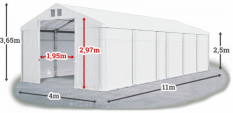 Skladový stan 4x11x2,5m střecha PVC 580g/m2 boky PVC 500g/m2 konstrukce ZIMA
