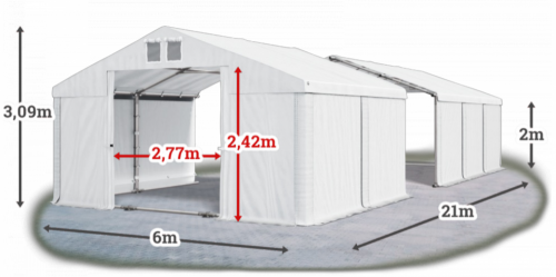 Skladový stan 6x21x2m střecha PVC 580g/m2 boky PVC 500g/m2 konstrukce LÉTO PLUS
