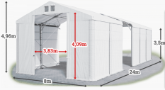 Skladový stan 8x24x3,5m strecha PVC 620g/m2 boky PVC 620g/m2 konštrukcia POLÁRNA PLUS