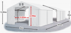 Skladový stan 8x40x2m střecha PVC 560g/m2 boky PVC 500g/m2 konstrukce POLÁRNÍ PLUS