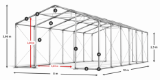 Párty stan 8x12x2,5m strecha PVC 620g/m2 boky PVC 620g/m2 konštrukcia ZIMA PLUS
