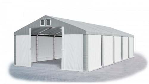 Garážový stan 6x8x2,5m střecha PVC 560g/m2 boky PVC 500g/m2 konstrukce ZIMA - Barva střešní plachty: Šedá, Barva boční plachty: Bílá, Barva svislých pruhů: Šedá