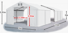 Skladový stan 5x24x2m strecha PVC 620g/m2 boky PVC 620g/m2 konštrukcia POLÁRNA