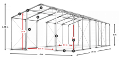 Skladový stan celoročný 4x30x3m nehorľavá plachta PVC 600g/m2 konštrukcia ZIMA PLUS
