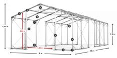 Párty stan 8x20x2,5m střecha PVC 620g/m2 boky PVC 620g/m2 konstrukce POLÁRNÍ