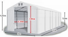 Skladový stan 5x11x3,5m střecha PVC 580g/m2 boky PVC 500g/m2 konstrukce ZIMA