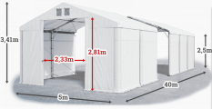 Skladový stan 5x40x2,5m strecha PVC 620g/m2 boky PVC 620g/m2 konštrukcia POLÁRNA