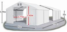 Skladový stan 6x23x2m strecha PVC 580g/m2 boky PVC 500g/m2 konštrukcie ZIMA PLUS
