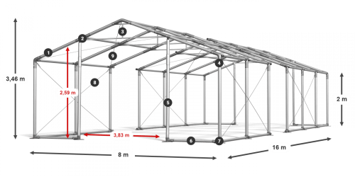 Párty stan 8x16x2m střecha PVC 560g/m2 boky PVC 500g/m2 konstrukce ZIMA PLUS Párty stan 8x16x2m střecha PVC 560g/m2 boky PVC 500g/m2 konstrukce ZIMA PLUS