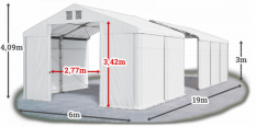 Skladový stan 6x19x3m strecha PVC 580g/m2 boky PVC 500g/m2 konštrukcie ZIMA PLUS