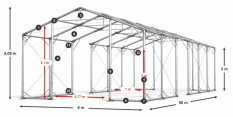Skladový stan celoročný 6x58x3m nehorľavá plachta PVC 600g/m2 konštrukcia POLÁRNA