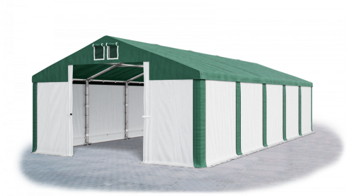 Garážový stan 6x12x4m střecha PVC 560g/m2 boky PVC 500g/m2 konstrukce ZIMA - Barva střešní plachty: Zelená, Barva boční plachty: Bílá, Barva svislých pruhů: Zelená